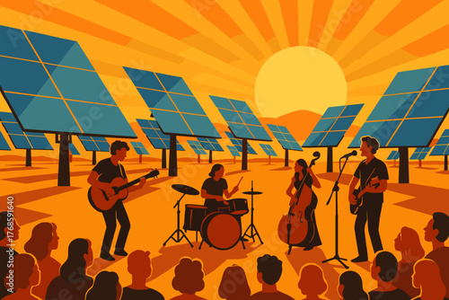 Sunlit symphony: live band performing in a solar farm