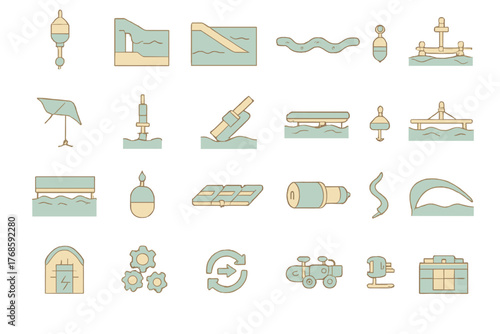Set of wave and tidal energy generation icons