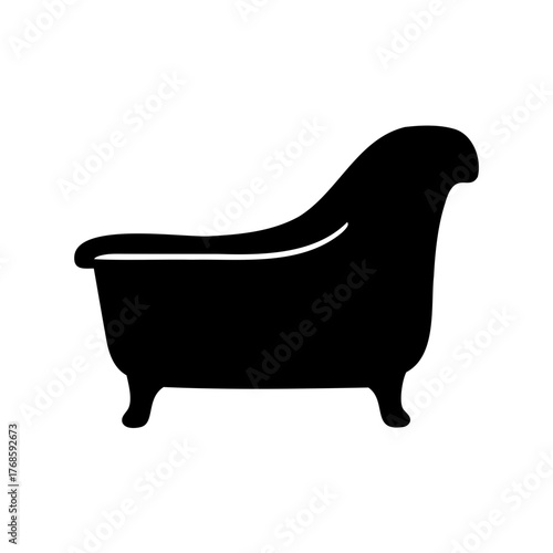 Elegant black bathtub on short legs isolated on a white background