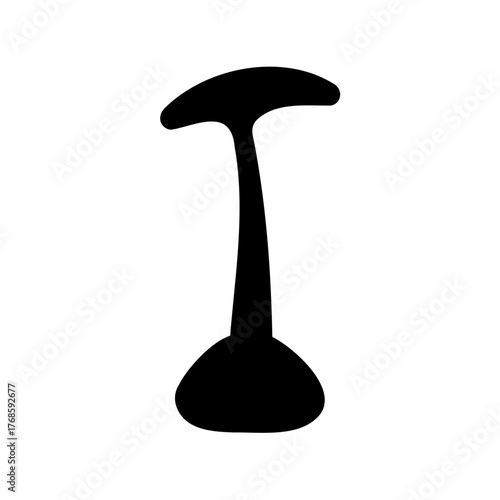 Minimalist black silhouette resembling an alien, mushroom, or futuristic object