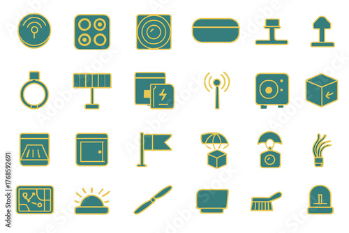 Set of illustrated satellite and space equipment icons