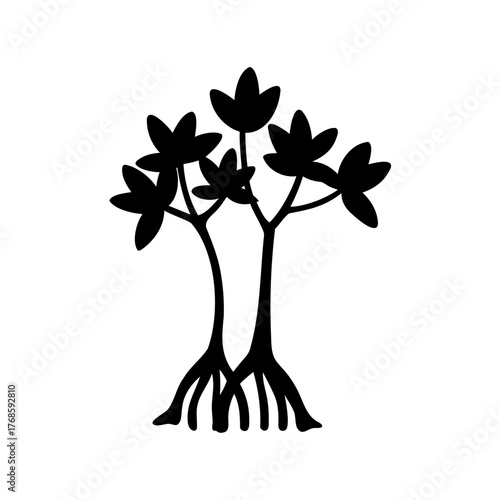 Stylized silhouette of mangrove plants with roots visible above ground