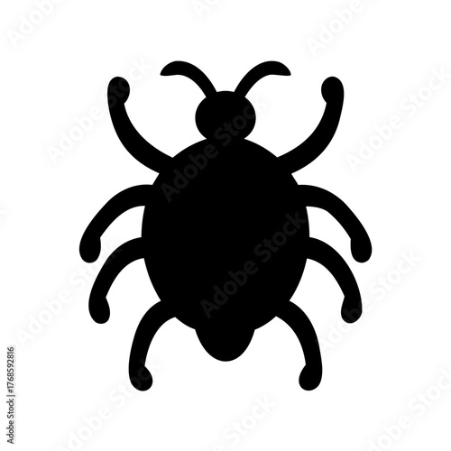 Stylized black silhouette of an insect with six legs and antennae