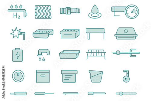 Outlined utility and plumbing icons in minimalist blue style