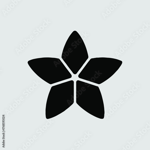 A simple graphic illustration of a five petal flower in black against a white background design art