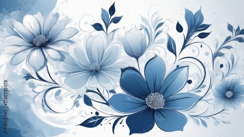 Watercolor composition with  blue  flowers in white background