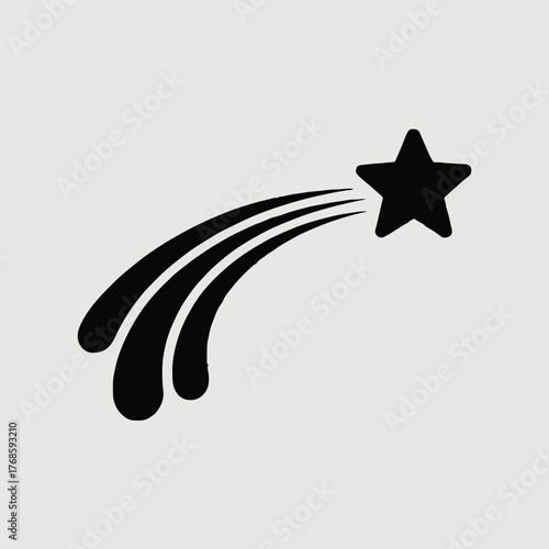 A black star with three black streaks trailing behind it on a light grey background illustration