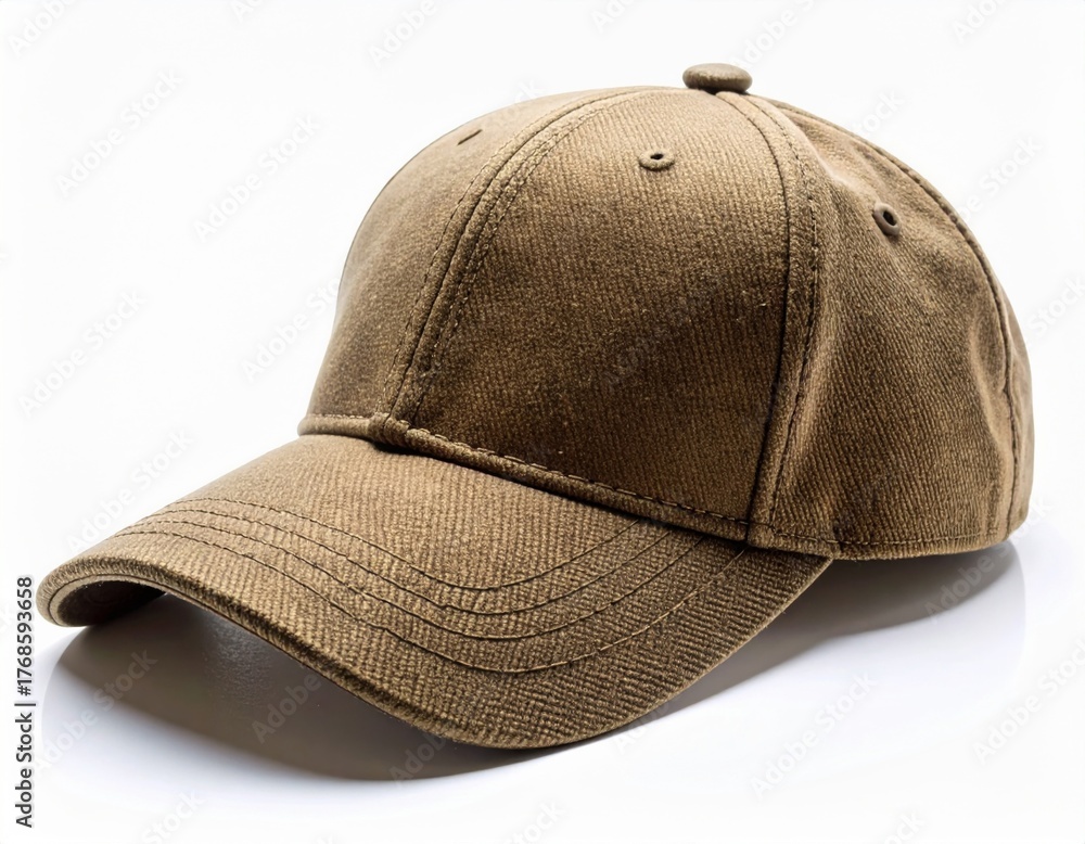 Obraz premium Khaki Cotton Baseball Cap on White Background with Natural Shadows