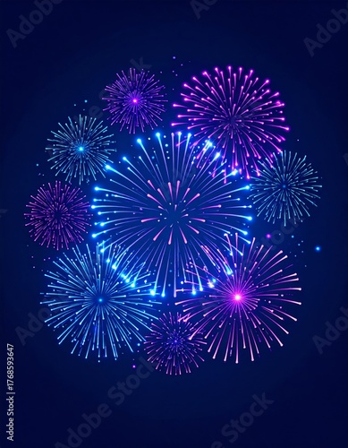 Colorful Fireworks Display on Dark Background with Vibrant Festive Lights