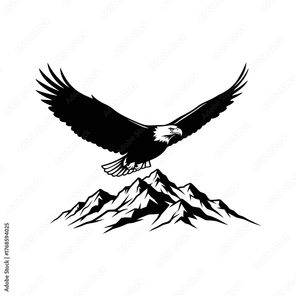 Obraz premium Majestic Flying Eagle Illustration Soaring Over Snowy Peaks Wilderness Freedom Concept
