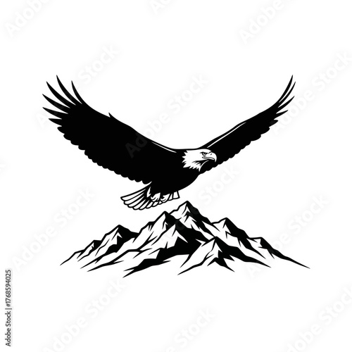 Majestic Flying Eagle Illustration Soaring Over Snowy Peaks Wilderness Freedom Concept