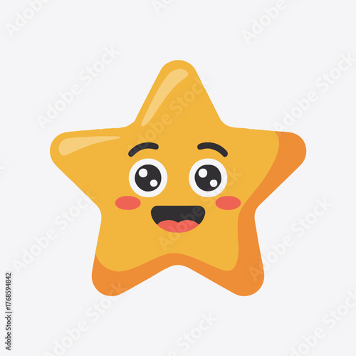 A cartoon yellow star with a smiling face and rosy cheeks against a white background illustration