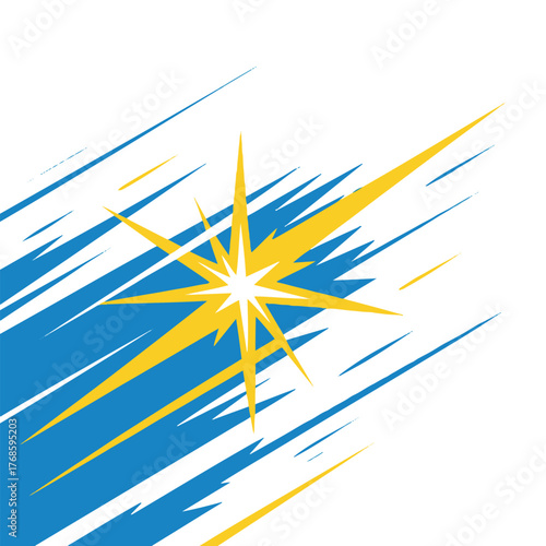 Abstract starburst design with blue and yellow lines creating a dynamic and energetic composition
