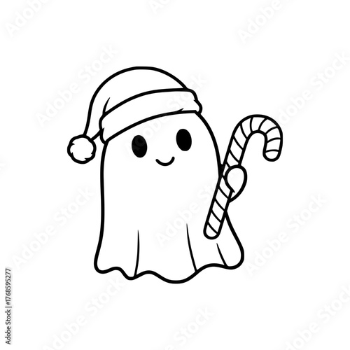 Cute ghost with santa hat Coloring page for toodlers Generative AI