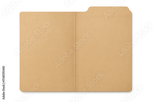 Open manila file document folder with empty paper space, showcasing office organization and business archiving