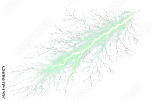 Bright green lightning bolt striking down isolated on transparent background