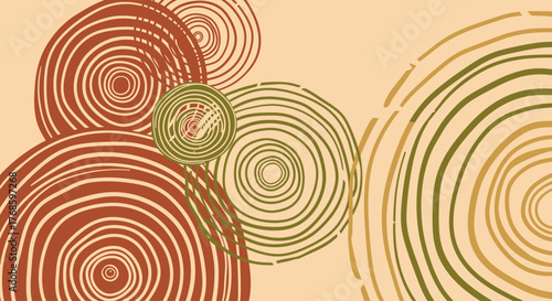 Concentric Circles Art Abstract Design with Organic Swirls and Earthy Tones