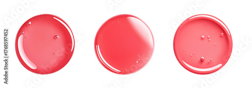 Round cosmetics gel texture, peach salmon color. Swatches or drops set. Isolated element with clear even edge on transparent background