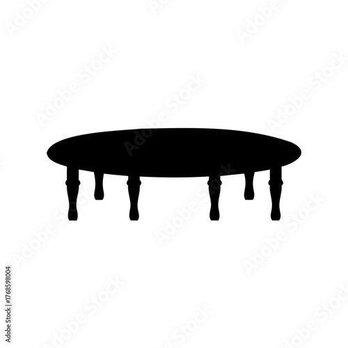 Elegant Silhouette of an Oval Coffee Table with Turned Legs on White