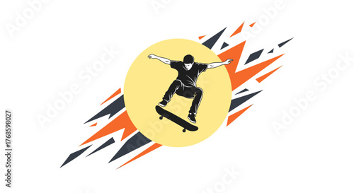 Dynamic skateboarder silhouette performing a trick, embodying youth culture, energy, and modern street style for impactful branding and expressive designs