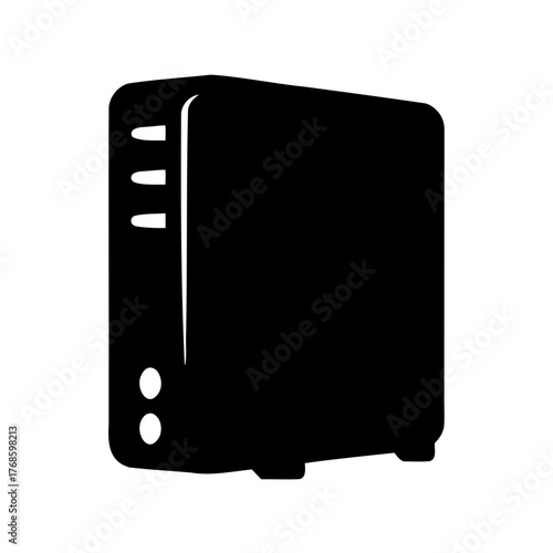 Black silhouette of a computer server or storage device illustration