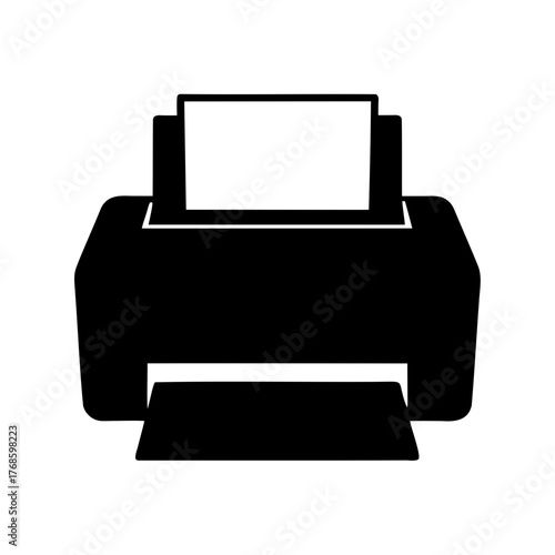 Simplified black printer icon with blank paper in a minimalist style