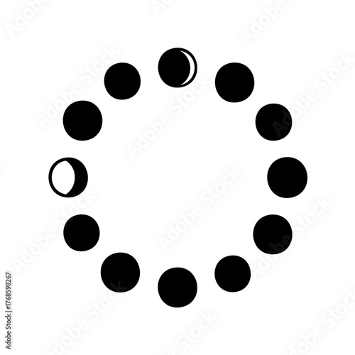 Full cycle of lunar phases in a circle on a white background
