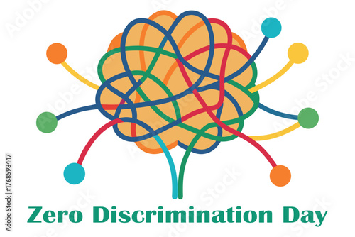 Zero Discrimination Day – Brain Made of Colorful Threads Woven by Diverse Hands Vector