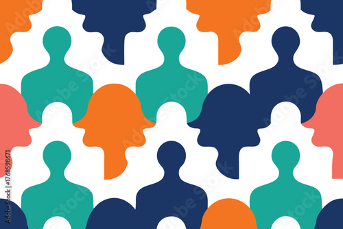 Zero Discrimination Day – Seamless Pattern of Interlocking Diverse Human Profiles Vector