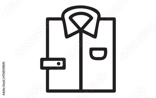 Simple line art illustration of a folded collared shirt with a pocket isolated on white background