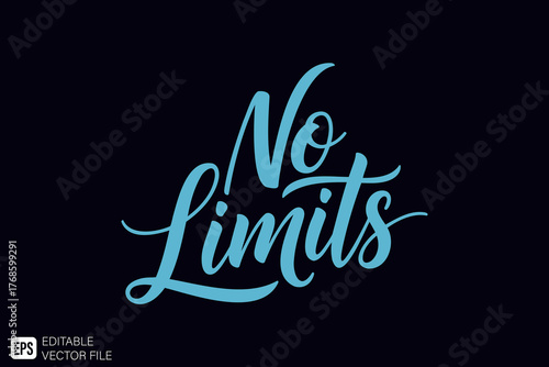 No Limits handwritten text in vibrant blue script on a dark back