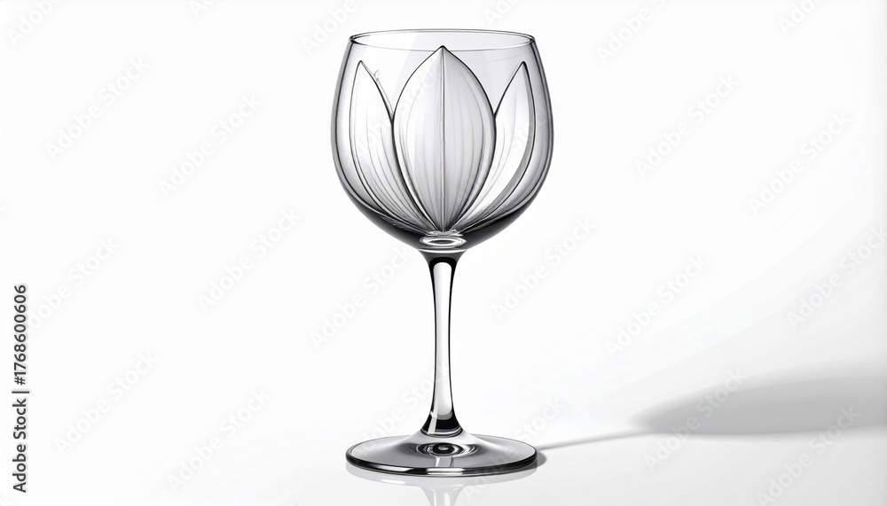 Obraz premium Elegant Crystal Wine Glass with Floral Design on White Seamless Backdrop