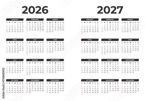Calendar for 2026-2027, Happy New Year 2026