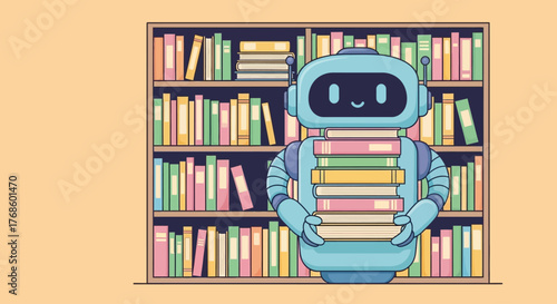 A Friendly Robot Librarian Organizing Books on Shelves