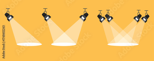Spotlight Stage Lighting Vector Set: Single, Double, and Triple Light Beams