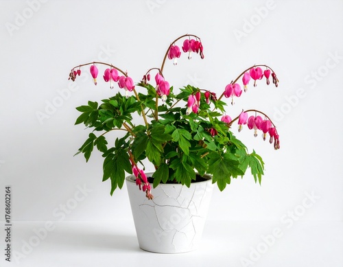 Bleeding Heart Plant in Pot onwhite Background 