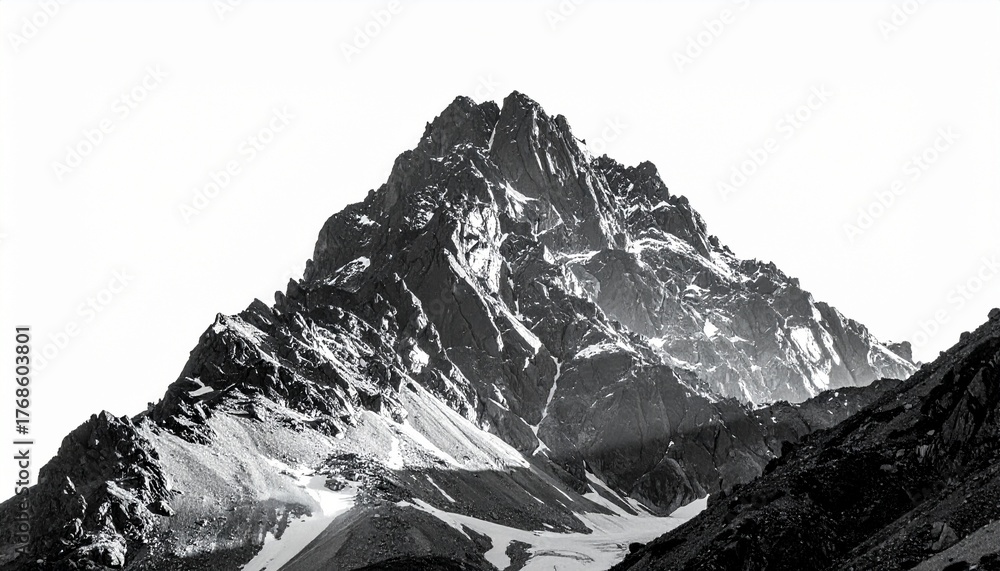 Obraz premium Rocky mountain peak edge, with scattered highlights white background