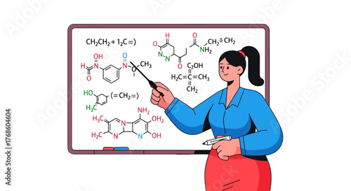 A Teacher Presenting Complex Chemical Formulas With Educational And Informative Diagramming
