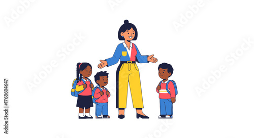 A Teacher Welcomes Students Back To School For Education And Learning Together