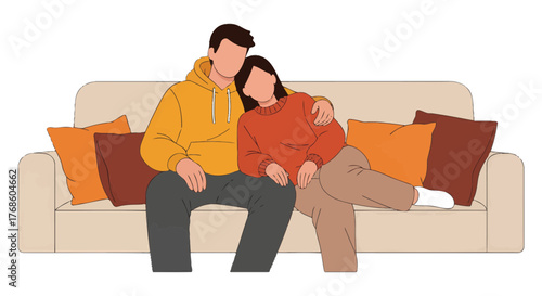 A Couple Relaxes Together Comfortably On A Couch, Embracing Friendship and Trust