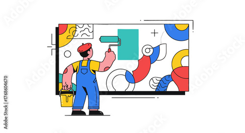 A Creative Painter Depicts Abstract Artwork In a Vibrant and Original Illustration