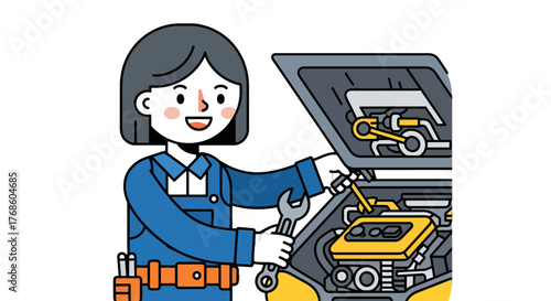 A Dedicated Female Mechanic Expertly Repairing Car Engines With Precise Hand Tools
