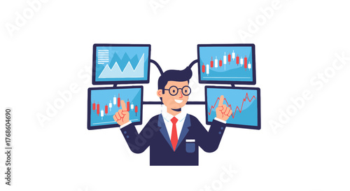 A Trader Analyzing Financial Data On Multiple Monitors For Profitable Trade Opportunities
