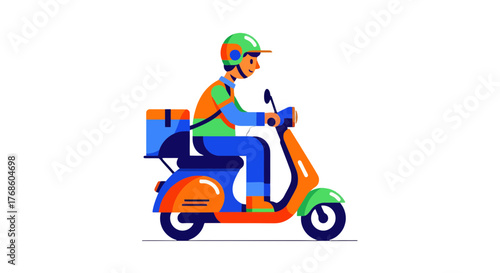 A Delivery Driver On A Scooter Delivering Packages With A Black Background