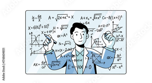 A Mathematician Working On Complex Equations Illustrated On A Whiteboard Inside The Frame