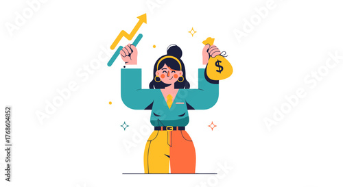 Achievement Illustration Depicting Financial Success and Positive Economic Growth Visual