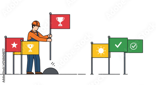 Achieving Success: A Visual Metaphor of Progress, Goals, and Triumph in Construction