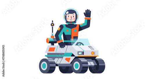 An Astronaut On Space Rover Waving In The Outer Space For Future Exploration Beyond Earth