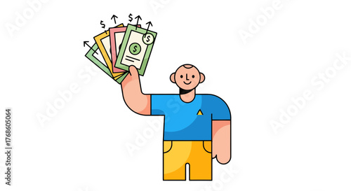 A Person Displays Money Bills Vector Illustration With a Clear Black Background