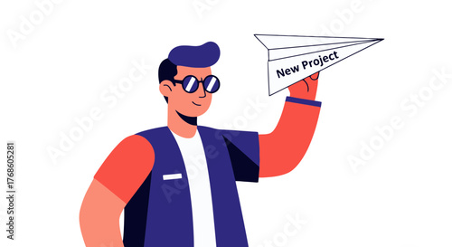 A Person Presents Newly Launched Initiative With Paper Airplane On Black Background